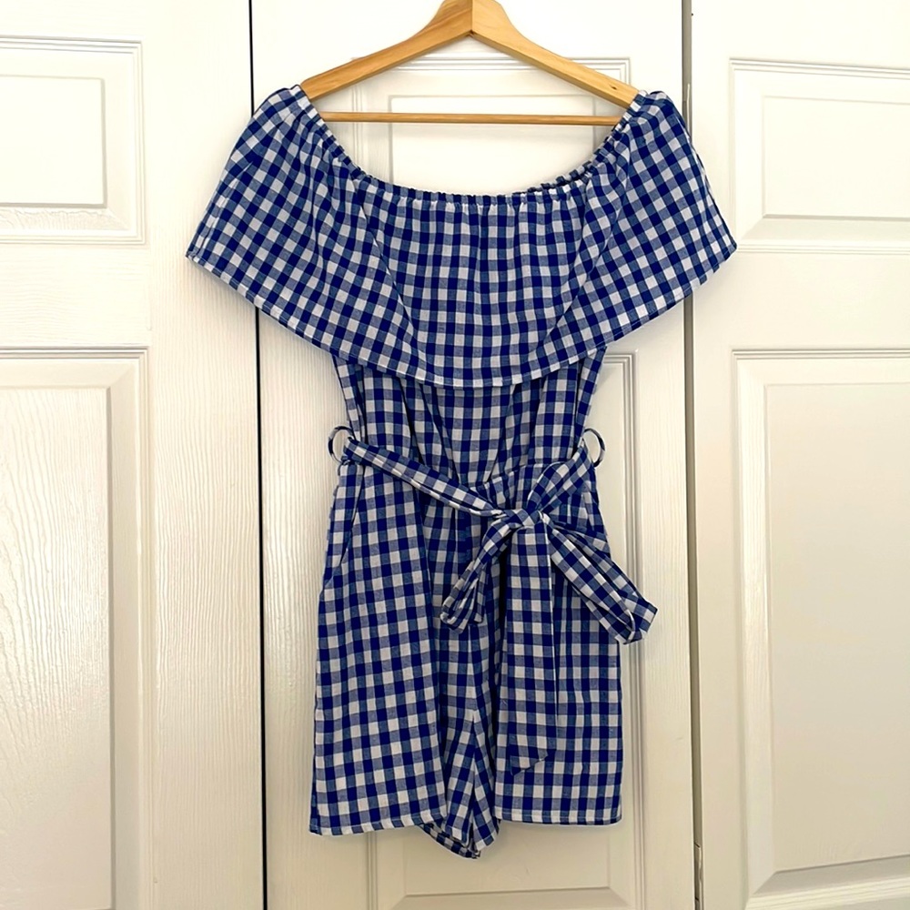 Blue gingham romper